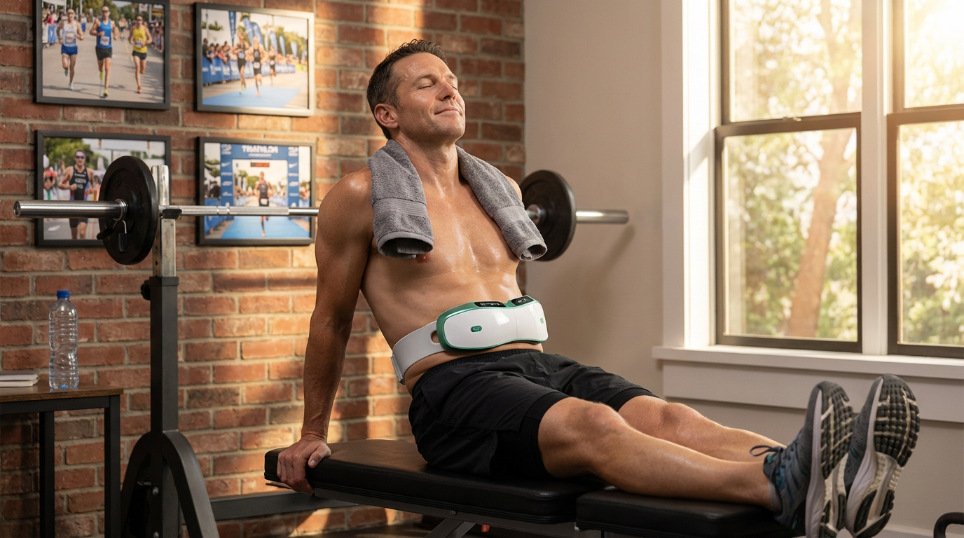 man-in-home-gym-using-shaken-massager