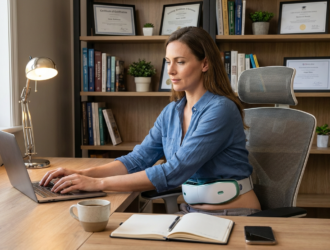Busy-professional-woman-using-the-shaken-massager
