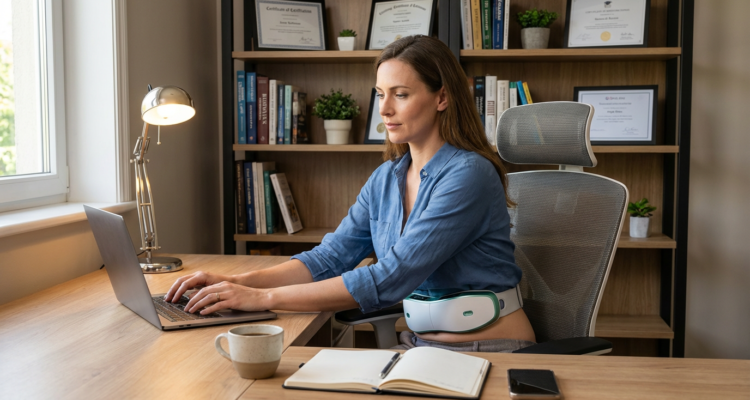 Busy-professional-woman-using-the-shaken-massager