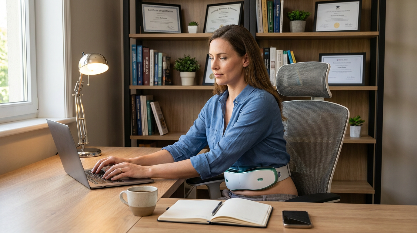 Busy-professional-woman-using-the-shaken-massager